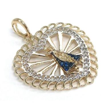 Imagem de Pingente de ouro 18k Coração Nossa Senhora Aparecida - Elegancy Joias