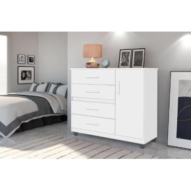 Imagem de Cômoda Organizadora PR 4 Gavetas e 1 Porta Cor Branco - SM