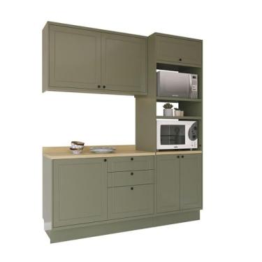 Imagem de Cozinha Modulada Pequena Herval Viana, 4 Peças, Verde Hill e Carvalho Nature