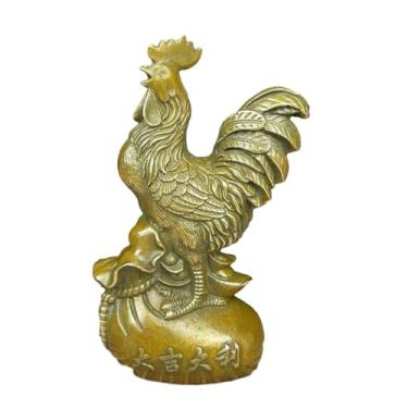 Imagem de ESTINTENG Ornamento de galo CER antigo, pote de tesouro de galo CER, enfeite de galinha com lingote de ouro para casa - comprimento 8, largura 5, altura 14 cm
