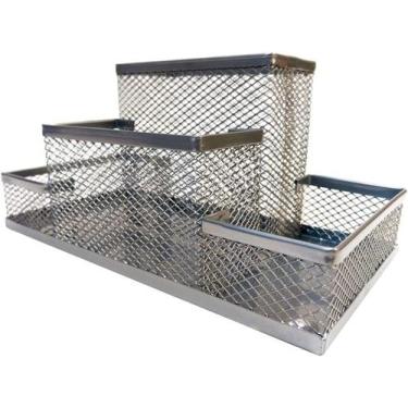 Imagem de Organizador de Mesa Porta Lápis Caneta Metal Aramado Prata - Sutt