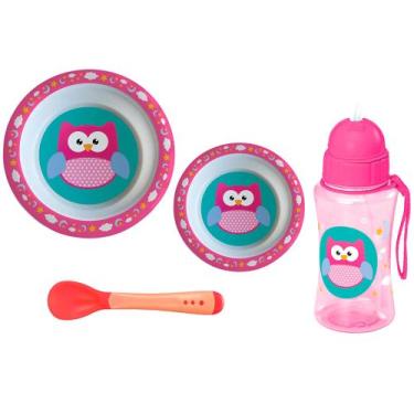 Imagem de Prato infantil coruja rosa kit alimentação bebe - Art Kids 