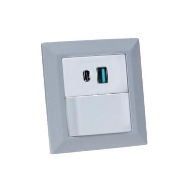 Imagem de Espelho de Tomada Duplo Chanfrado 1 Interruptor 2 Usb 9.0A - CONNECT C