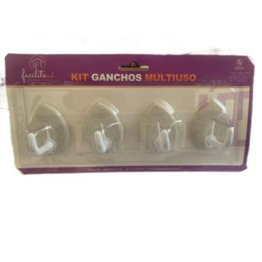 Imagem de Kit 4 Ganchos Multiuso Auto-adesivos Decoração Praticidade 4x7cm - GAN