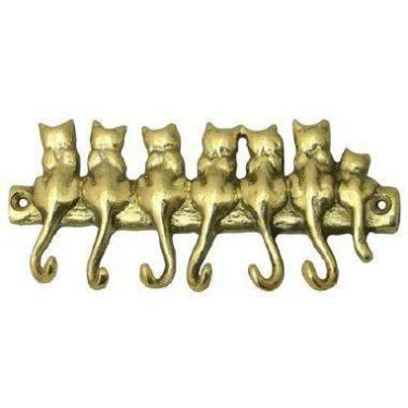 Imagem de Cabide Porta Chaves Gatinhos Em Bronze Decoração Gancho Pendurador - W