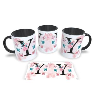 Imagem de Caneca Preta de Porcelana Personalizadas Alfabeto iniciais Nomes (Y)