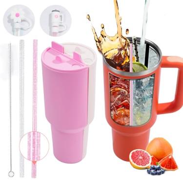 Imagem de Stanley Cup Forro de silicone separador de bebidas 2 em 1 para copo Stanley 1,134 g, acessórios Stanley, forro reutilizável clássico, canudo com glitter, cobertura de canudo