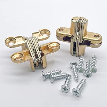 Imagem de 4 peças de dobradiças de porta ocultas com parafusos de encaixe invisível dobradiça de porta cruzada oculta para porta dobrável de madeira