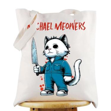 Imagem de G2TUP Bolsa Michael Myers Cat Tote Bag Michael Thriller Fans Gift Michael Meowers Cat Shoulder Bag Michael Myers Merch, Michael Tg