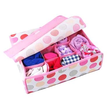 Imagem de Wrapables Caixa de armazenamento dobrável multiuso com capa macia de bolinhas 16 grades - rosa