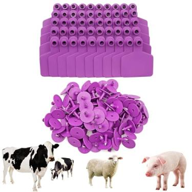 Imagem de Etiquetas de orelha de gado de plástico em branco, 100 peças, etiquetas de orelha de vaca roxa para gado, vaca, cavalo, porco, ovelha, cabra, animais de fazenda