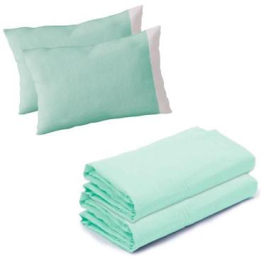 Imagem de Kit 2 Lençóis Berço Desmontável e 2 Fronhas Malha 100% Algodão Verde A