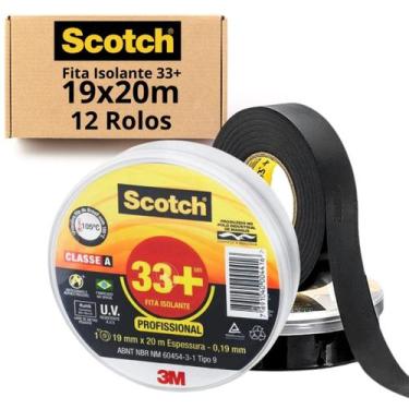 Imagem de Fita Isolante 33+ 19x20m Profissional Scotch 3m 12 Rolos