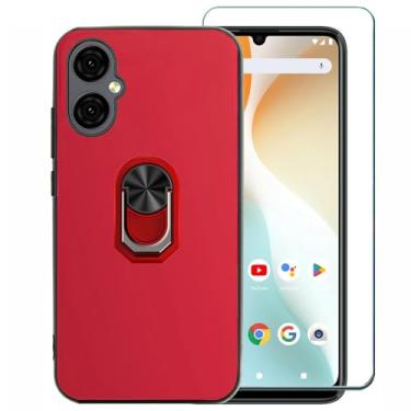 Imagem de Ranyi Capa para celular BLU G64 com protetor de tela, BLU G64 G1010WW, capa fina de TPU e suporte de anel giratório 360, capa protetora de borracha de silicone para BLU G64 G1010WW (2024), vermelha