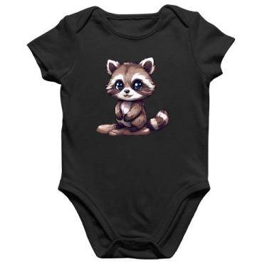 Imagem de Body Bebê Algodão Guaxinim Fofinho - Foca na Moda, Preto, P