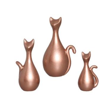 Imagem de Estatueta Família de Gatos em Cerâmica Decorativo Home Rose Gold - Sar