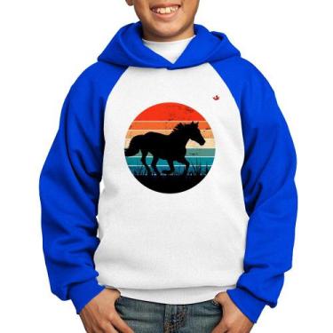 Imagem de Moletom Infantil Cavalo Vintage Sunset - Foca na Moda, Branco, Azul, 8