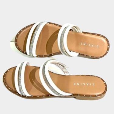 Imagem de Sandália Rasteira Feminina Lia Line com Tiras de Strass-Feminino