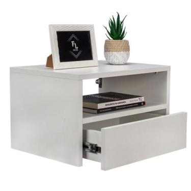 Imagem de Mesa Cabeceira Suspensa 40Cm Branca Gaveta Inferior E Nicho - Fl Decor