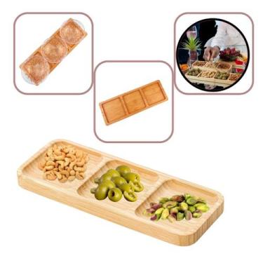 Imagem de Petisqueira Retangular Em Bambu 3 Divisorias Amendoim Salame - Home Mo