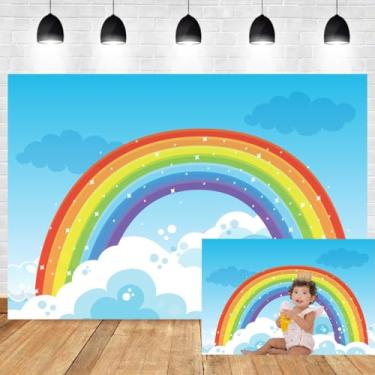 Imagem de Leyiyi 2,4 x 1,8 m fundo de fotografia arco-íris batismo chá de bebê céu estrelado nuvem horizonte vlogger bolo mesa crianças feliz aniversário festa verão pijama foto retrato vinil estúdio suporte