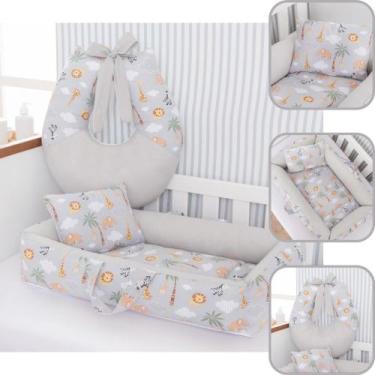 Imagem de Kit Ninho e Almofada Amamentação Berço Bebê Luxo - Criativa, Safari Ci