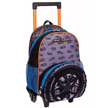 Imagem de Mochila Escolar Carro Turbo 3D Rodinha Tam Grande Infantil