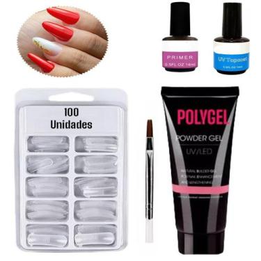 Imagem de Kit Polygel Alongamento Molde F1 Pincel Prime Top Coat Unha - BDM