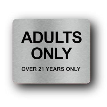 Imagem de Placa ADULTS ONLY - Plástico rígido, autoadesivo, 120 mm x 90 mm (4,7" x 3,5"), prata metálica, apenas mais de 21 anos