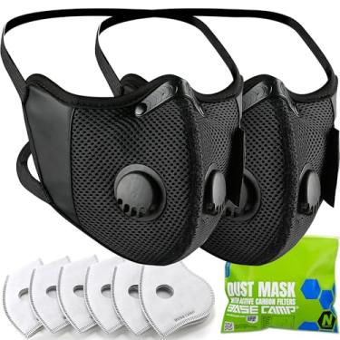 Imagem de BASE CAMP Máscara facial M Cross Dust Pacote com 2 com 6 filtros extras de carbono ativado para marcenaria, construção, corte, lixamento, limpeza, pintura, serragem e moagem