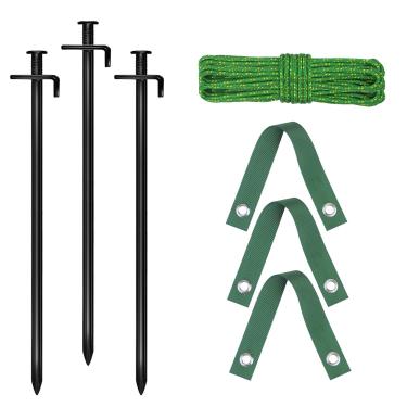 Imagem de FCENDS Kits de estaca de árvore de aço resistente, estacas de árvore e kits de suporte para árvore jovem contra mau tempo, inclui 3 tiras de árvore de 40 cm, 3 estacas de árvore de 40 cm e corda de 31 m para ancoragem