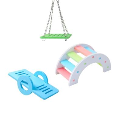 Imagem de Benepoint Conjunto de brinquedos de hamster, ponte arco-íris e balanço e gangorra conjunto de brinquedos de rato DIY para animais pequenos se exercitarem e se divertirem (A, 3 peças)