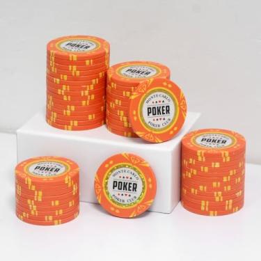 Imagem de JIESITE Fichas de pôquer de argila de 14 gramas Monte Carlo fichas de pôquer grau cassino fichas em branco para Texas Hold'em, Blackjack Poker Games Pacote com 50 peças (S Laranja)