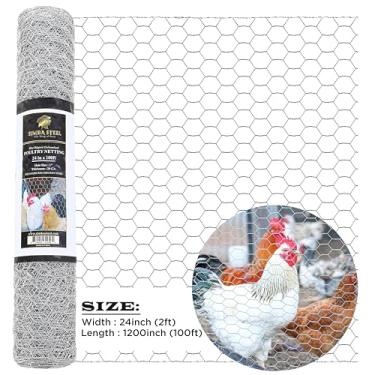 Imagem de SIMBA STEEL - Arame de galinha 61 cm x 2,5 m x 2,5 cm malha x 20 GA | Rede de arame para aves | Galvanizado a quente | Malha galvanizada hexagonal para galinheiro, cerca de coelho (PM 24 x 100)