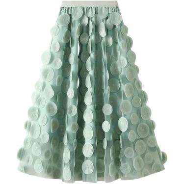 Imagem de Saia de bolinhas saia de tule para mulheres high street a linha elástica cintura alta midi saia longa feminina, verde, tamanho único