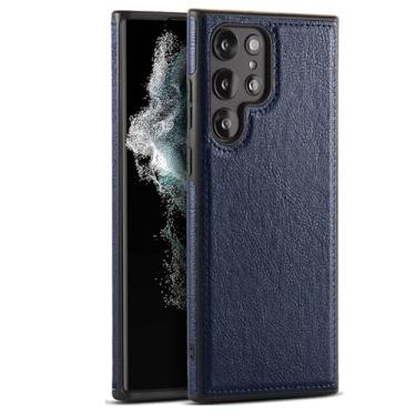 Imagem de WGHY Capa para Samsung Galaxy S24/S24plus/S24 Ultra, capa traseira de couro PU com proteção de câmera antiarranhões à prova de choque TPU interior capa fina slim fit, azul, S24 Ultra 17.3 cm