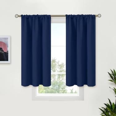 Imagem de BGment Cortinas blecaute curtas para janela de cozinha, 113 cm de comprimento, cortinas com isolamento térmico com bolso de varão, persianas de privacidade para trailer, banheiro, quarto, 2 painéis