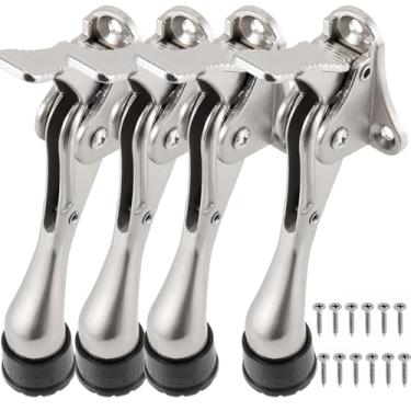 Imagem de SEHOI Pacote com 4 batentes de porta, batente de porta com um toque, batente de porta resistente com ponta de borracha ajustável de altura e alavanca de mola para pisos de madeira, concreto, azulejo e carpete