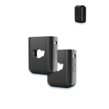 Imagem de Capa para microfone sem fio DJI Mic 2 RX com cancelamento de ruído inteligente, protetor de silicone macio WUNIAK portátil, resistente a arranhões, com cordão, 2 unidades pretas.