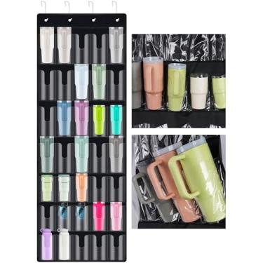 Imagem de NiHome Organizador de copo de porta para copos Stanley de 850 g, 1134 g e tamanhos regulares, armazenamento de grande capacidade com 35 bolsos com estabilizador de fita dupla face, tecido Oxford