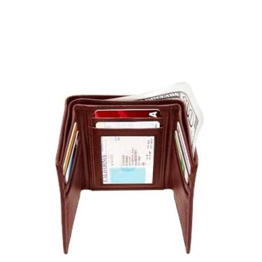 Imagem de Carteira masculina de couro com bloqueio RFID – Carteira de couro com três dobras segura, durável e fina com costura ultra forte, carteira essencial de viagem – Capacidade extra com 7 compartimentos