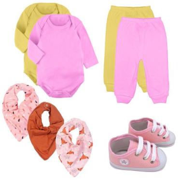 Imagem de Kit Body Mijão Babador e Sapatinho Roupa de Bebê 8 Pçs - Koala Baby, M