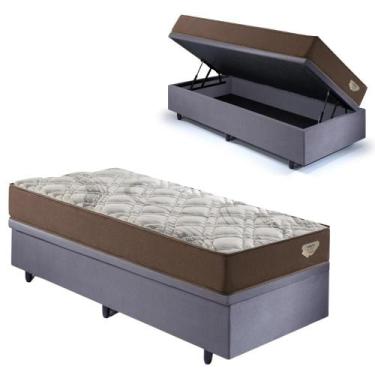 Imagem de Base Box Baú 88x188 Suede Cinza com Colchão Relax Adorabile Molas Ensa