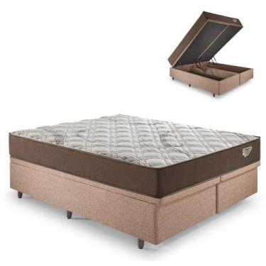 Imagem de Base Box Baú Bipartido King 193x203 Linho Marrom com Colchão Relax Ado