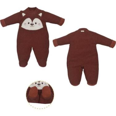 Imagem de Macacão Manga Longa Bebê Menino Lobo Marrom Carlos Eduardo - Upi Ulli,