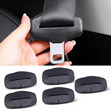 Imagem de CHUANGHUI Capa de couro protetora protetora de fivela de fixação de cinto de segurança de carro para BMW 1 2 3 4 5 6 7 Series X1 X2 X3 X4 X5 X6 Acessórios interiores automotivos (5 peças preto)