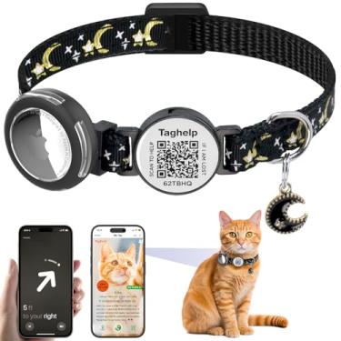 Imagem de Coleira impermeável Airtag para gatos Breakaway, Moons and Stars Safety Breakaway com suporte Apple Airtag com código Qr, rastreador GPS ajustável, coleira para meninos e meninas (preto B)