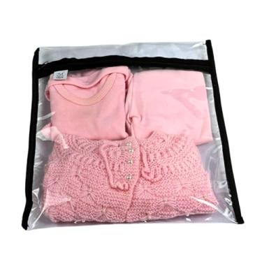 Imagem de 4 Saquinho Maternidade Com Zíper Organiza Mala De Viagem - Escola/Creche Roupa Suja/Limpa - Acabamento Reforçado em Tecido Poliéster Preto - Plástico Cristal Transparente Grosso - Costura Mágica