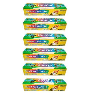 Imagem de Kit 06 Caixas Tinta Guache Acrilex Tempera Guache 12 Potes 15ml Cada