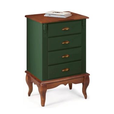 Imagem de Mesa de Cabeceira 4 Gavetas Pés Luiz XV Hannover 60817 - Verde/Imbuia Glazer